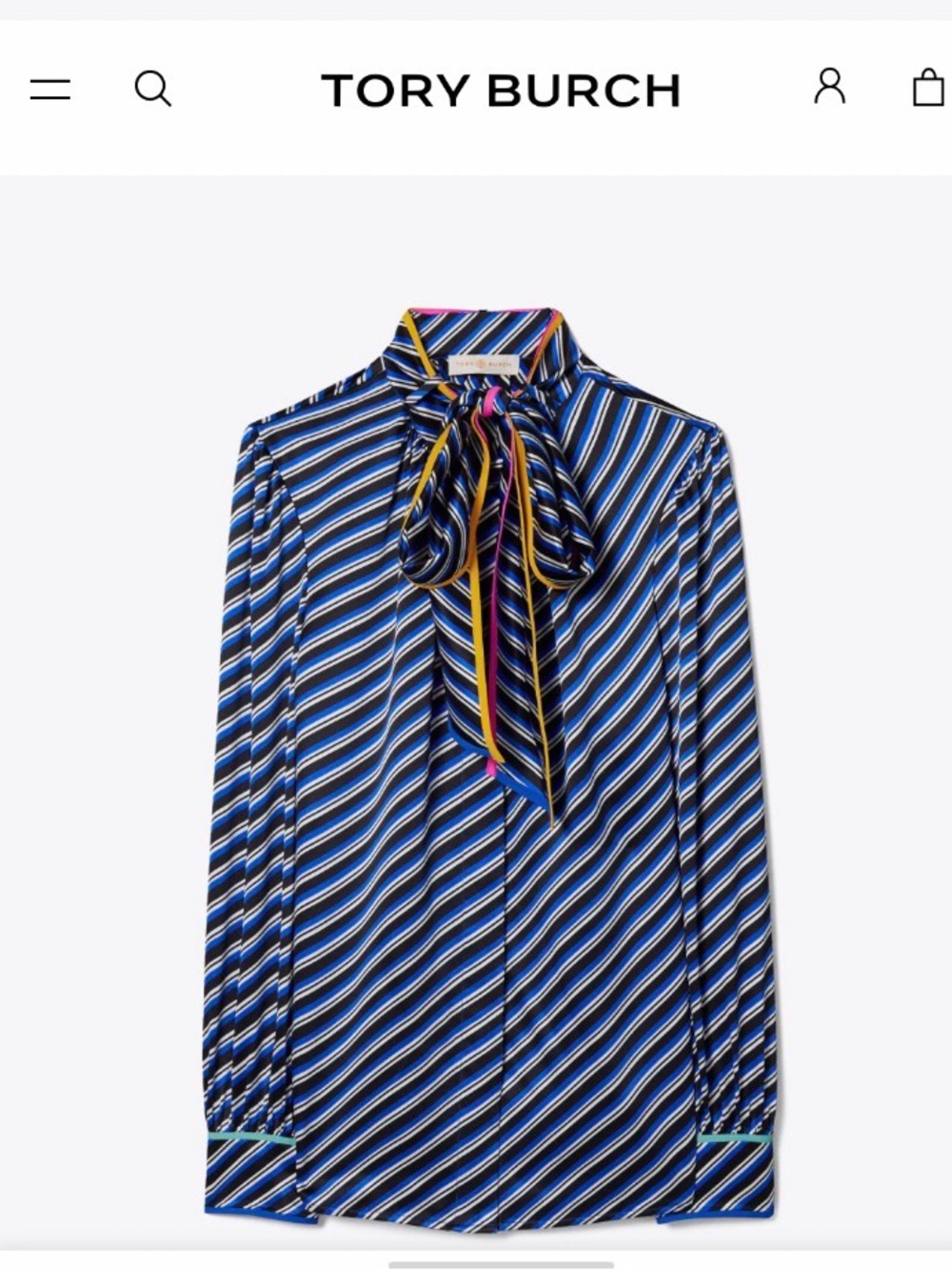 Tory Burch Black, Blue and White Striped Silk Blouse - Picture 10 of 10